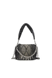 Charm-D S-Borsa a spalla piccola in denim trapuntato